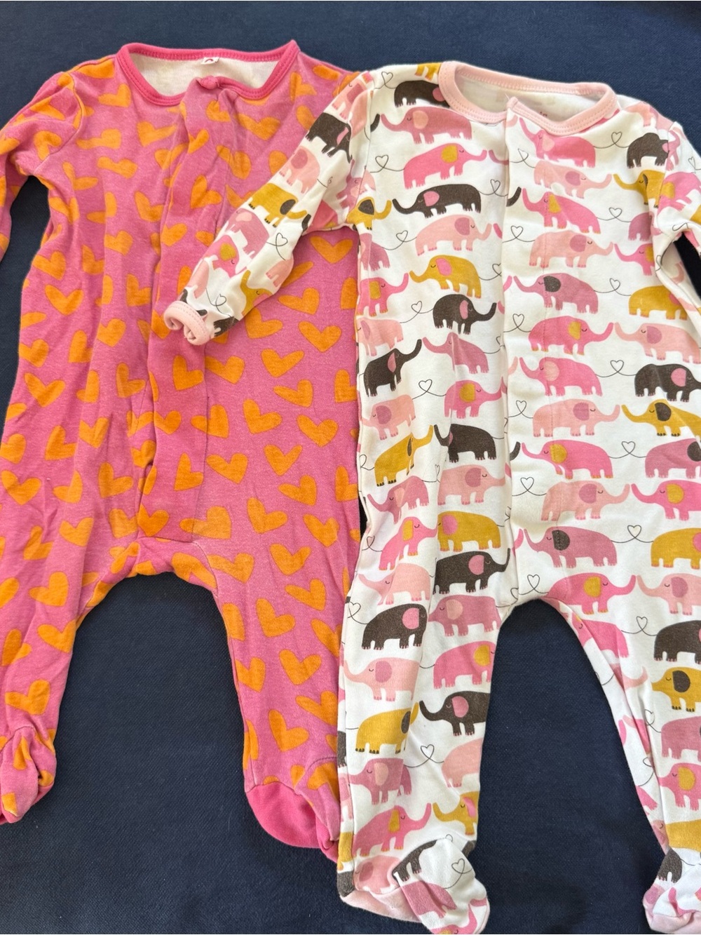 Bundle of 2 Magnetic Me Pink & Orange Heart Elephant Footed PJs 6-9m 100%Cotton